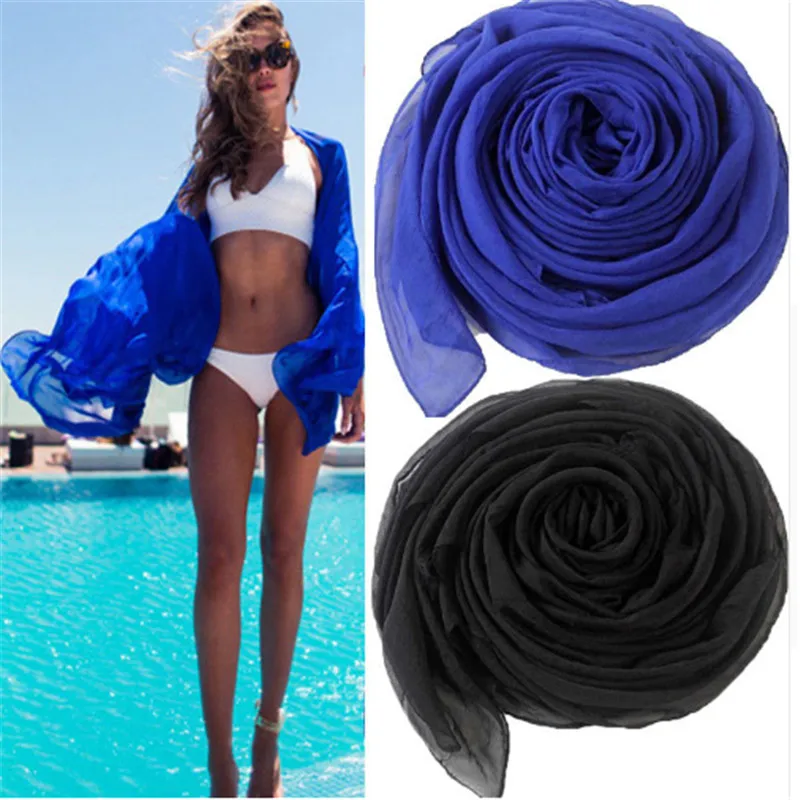

2019 Summer Silk Scarf Women Smock Chiffon Scarf Women Beach Cover Up Wrap Sarong Solid Long Cape Frock Beach Dress Female Skirt
