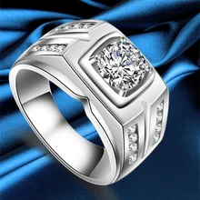 925 Sterling Silver male ring wedding Rings with large Cubic Zircon men engagement ring fashion jewelry bague homme
