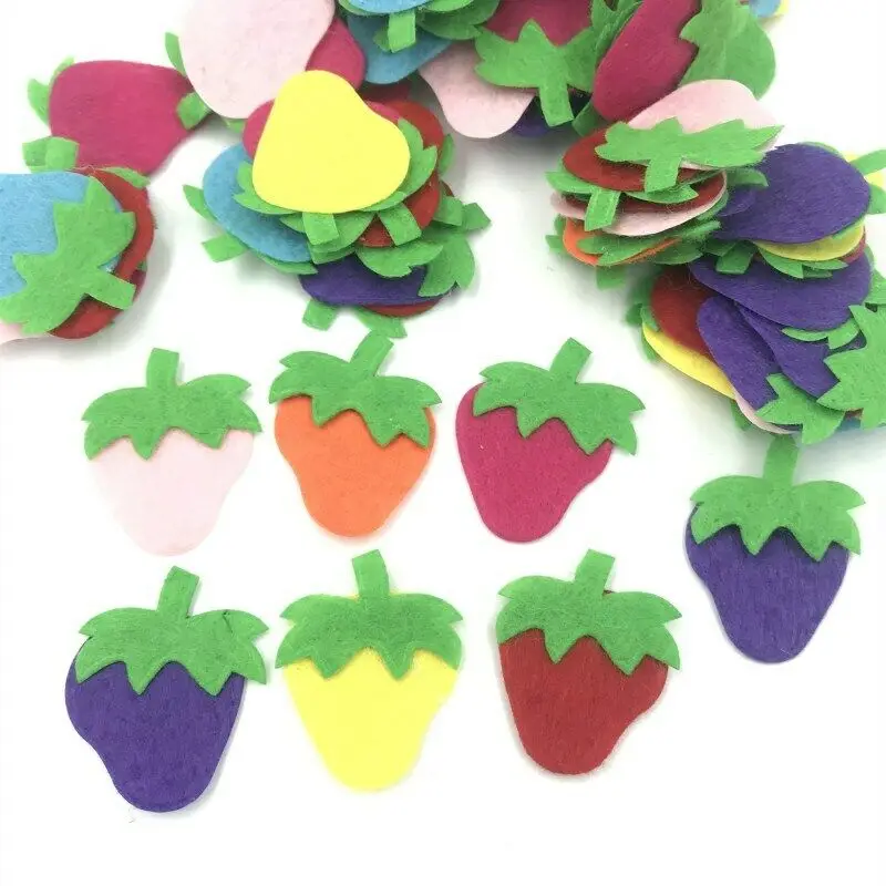 

DIY 100PCS Mixed Colors Strawberry shape Felt Appliques scrapbooking decoration Crafts 35mm