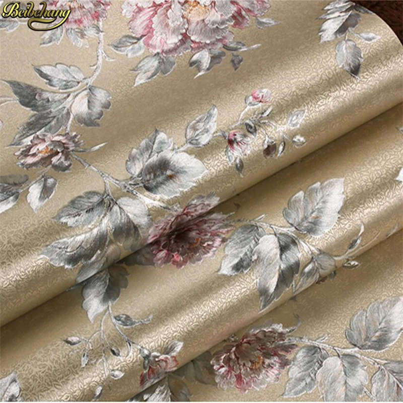 beibehang Waterproof Gold Foil American Pastoral Flower Wallpaper Golden Silver Bedroom Living Room TV Background Wall