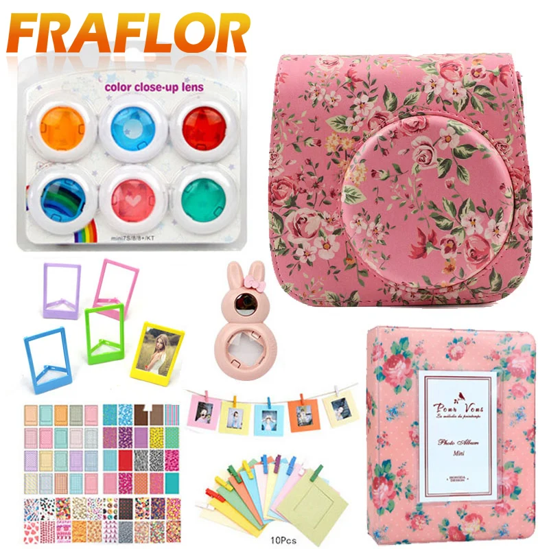 Fujifilm Instax Mini 8/8+/9 Flower Pattern Camera Accessories Bundles Set Camera Case Bag Filters Album Hang Frames Selfie Lens