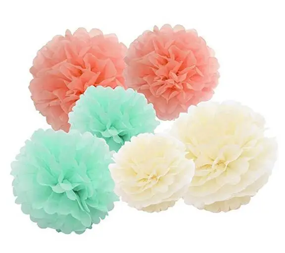 6pcs Tissue Paper Pom poms Cream Mint Peach Outdoor Decoration Tissue