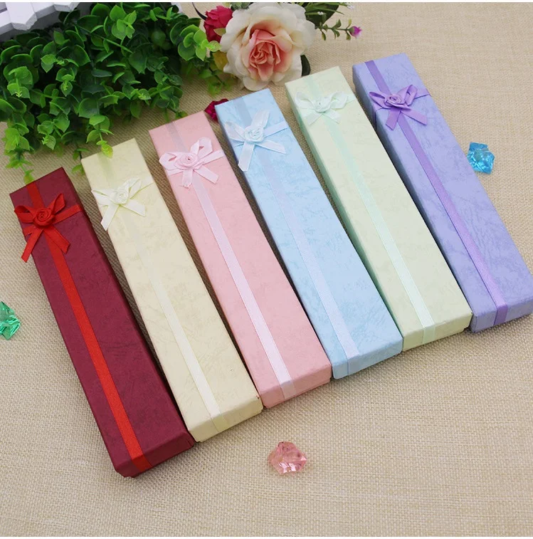 

Wholesale cardboard flannelette long necklace bracelet box jewelry packing box wedding gift box 6 Color W8247