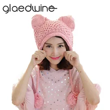 Бренд Glaedwine, очень милая женская зимняя шапка с кошачьими ушками, новинка, вязаная шапка ручной работы, шапка с ушками