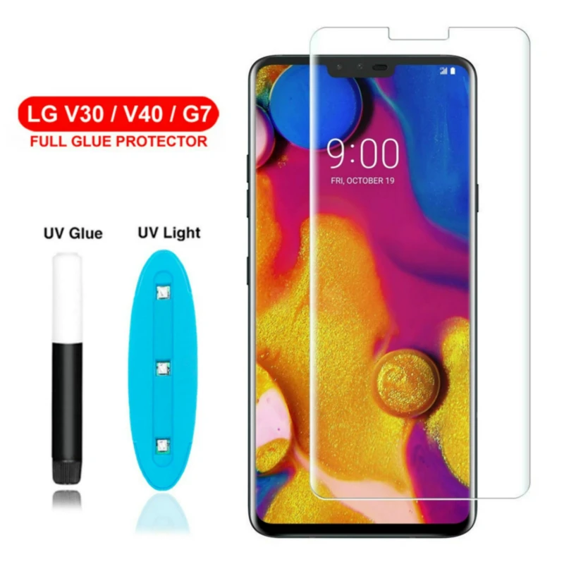 УФ жидкое закаленное стекло для LG V30 V40 G7 ThinQ защитная 3D изогнутая пленка для LG V30 UV клей для LG V40 полное покрытие