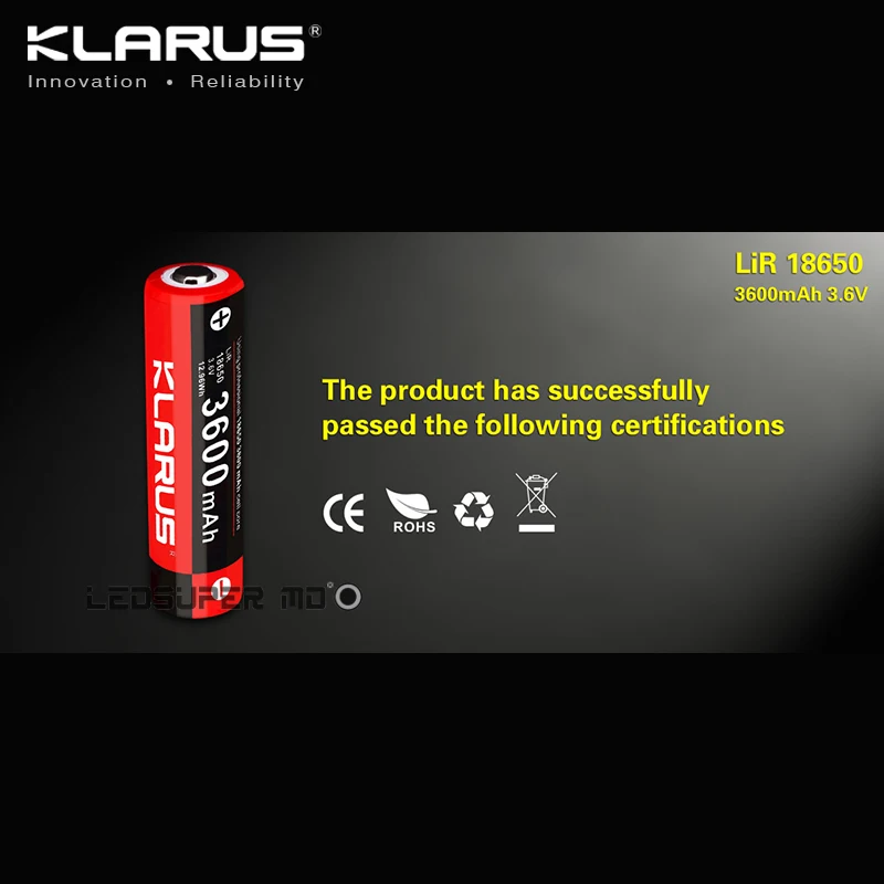 klarus 3600mAh литий-ионная аккумуляторная батарея 18650 для портативного освещения