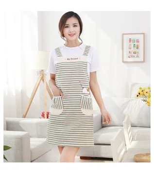 

1PC Cotton Linen Kitchen Stripe Apron with Pocket Cooking Apron Avental Dining Room Barbecue Restaurant Pocket Halterneck LF 178