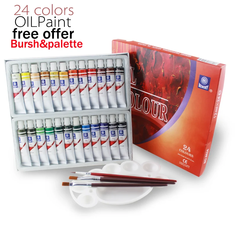 

Memory brand oil colors paints fine painting supplies 24 colours 12ml tube offer brushes for free