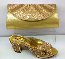 GOLD Frauen Schuhe und Tasche Set Italien Hochzeit Schuhe und Tasche High Heels Elegante Afrikanischen Stil Wachs Schuhe und Tasche Set für parteien