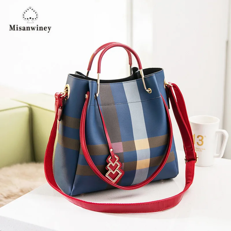 

Luxury Brand Women Bag Leather Women Bucket Bag Plaid Stripe Crossbody Bags Diamond Lattice Handbag Casual Women Big Tote Bolsas
