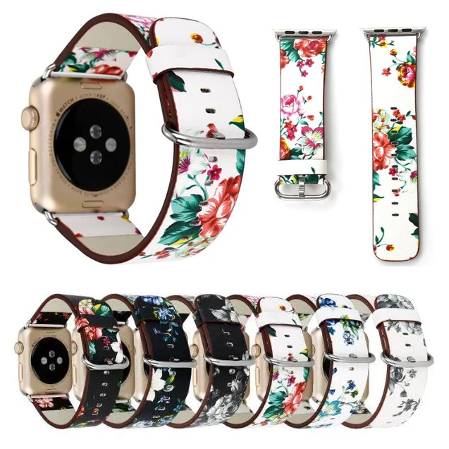 Производитель кожаных петель для iwatch 5 4 3 2 1 ремешок для Apple Watch 38 мм 42 мм 40 мм 44 мм цветочный дизайн