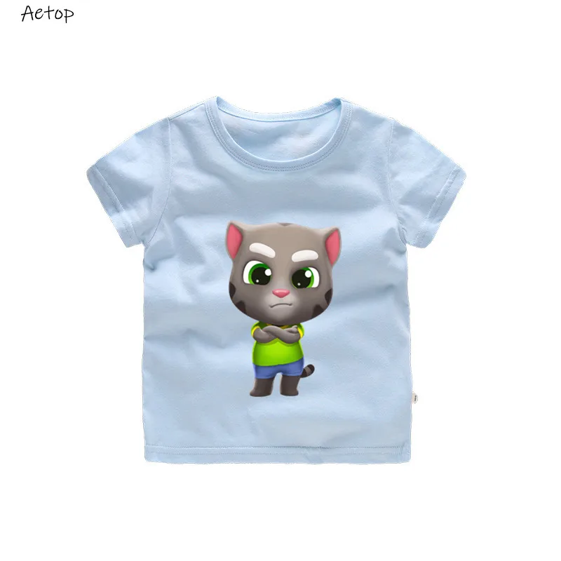 Популярные Детские любимые онлайн-игры, футболка для мальчиков с принтом «Том-кот», летняя футболка, костюмы с героями мультфильмов «Том-Кот» и «его друзья» - Цвет: Sky blue 1