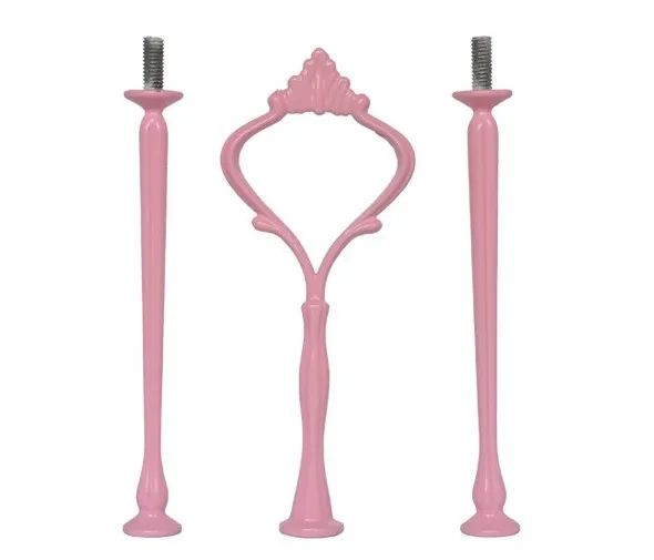 3 Tier pink heavy Cake Plate Stand Centre Handle Rods for Wedding Party
