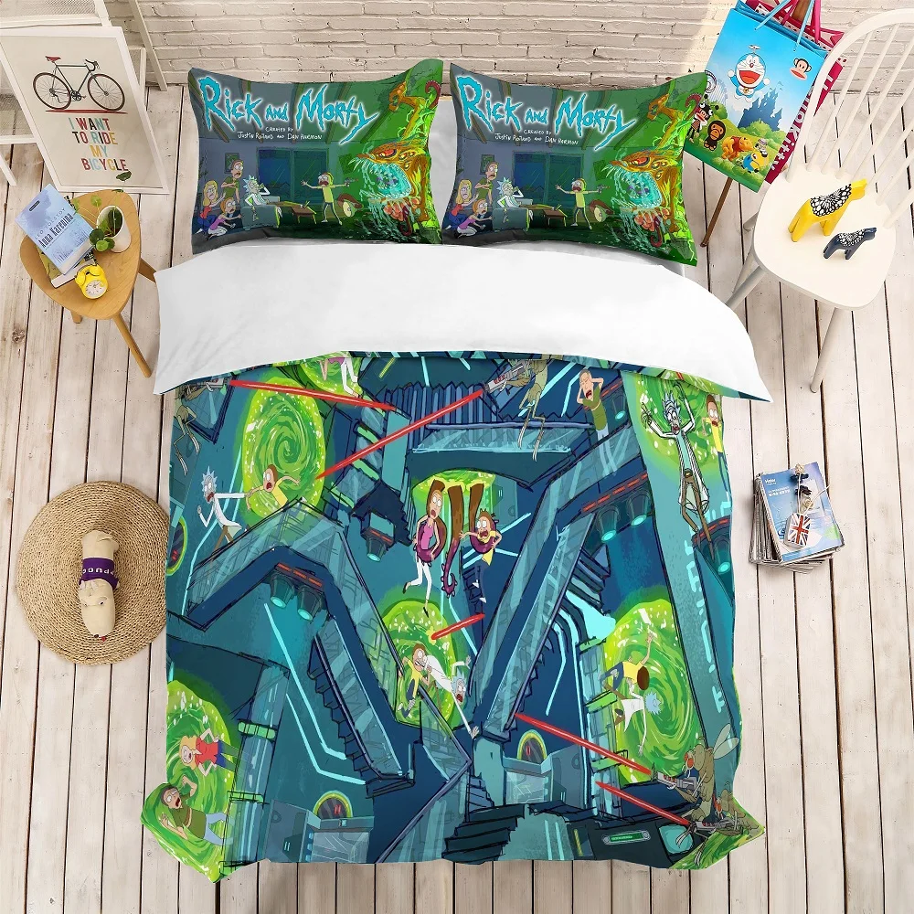 

3D Print Rick and Morty Bedding Set Fashion Cartoon Style Kids Home Duvet Cover Set 3PCS Microfiber Bed Linen Set Home Textiles