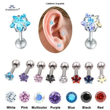 2 pcs/lot Cool 1.2x6x3mm Star Helix Piercing Orelha Cartilagem Stud Earrings Blue Star Ear Piercing Tragus Piercing Body Jewelry
