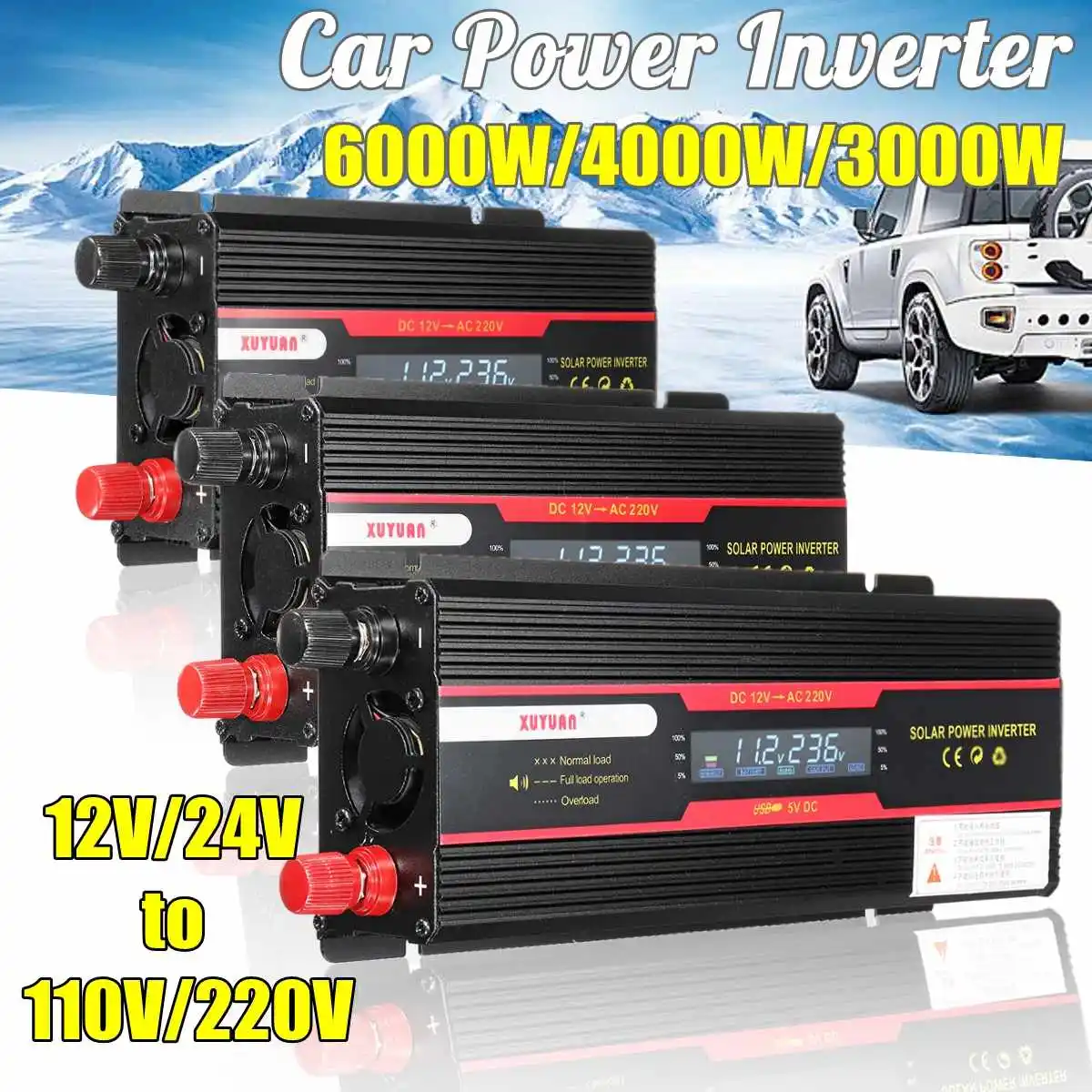 

KROAK 4000W Power Inverter LCD Display DC 12/24V to AC 110V/220V Modified Sine Wave Converter