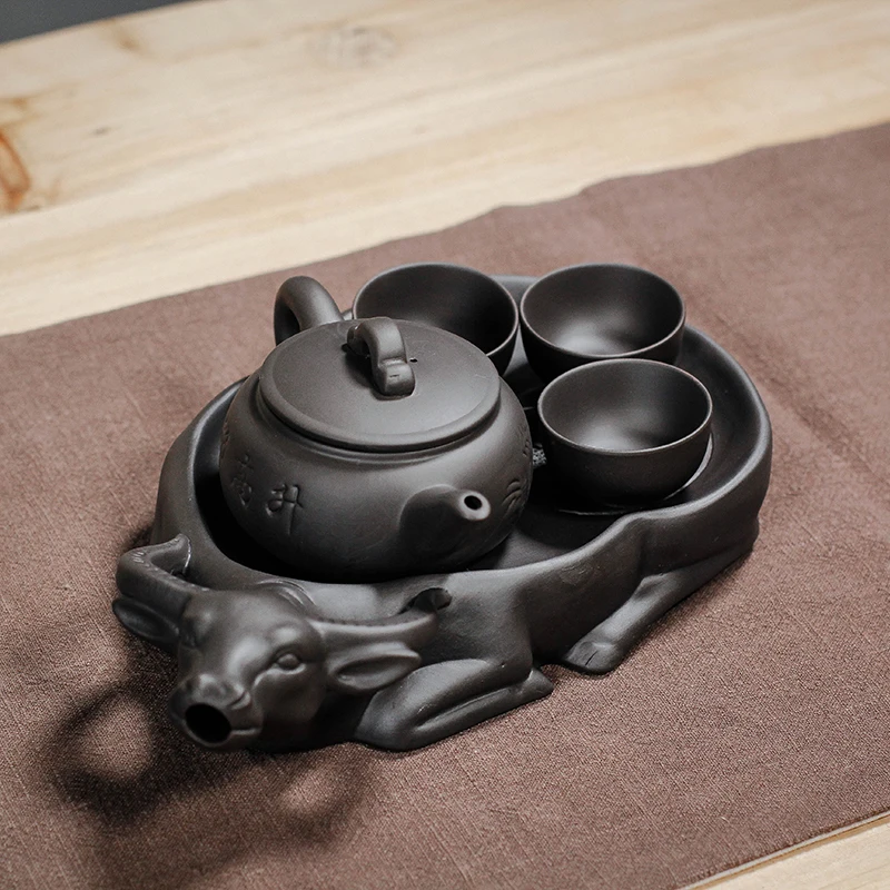 JIA-GUI LUO Chinese Tea Set Purple Clay Cattle Style Tea Tray Room Decoration Kitchen Accessories Thanksgiving F009 JIA-GUI LUO Chinese Tea Set Purple Clay Cattle Style Tea Tray Room Decoration Kitchen Accessories Thanksgiving F009