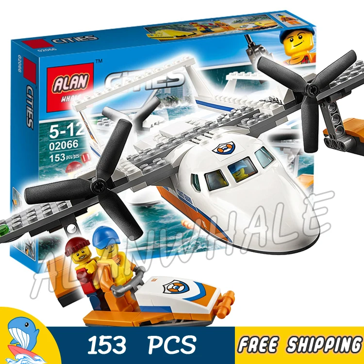 

153pcs New City Coast Guard Sea Rescue Plane Boat Raft 02066 Model Building Blocks Children Toys Bricks Compatible With lego