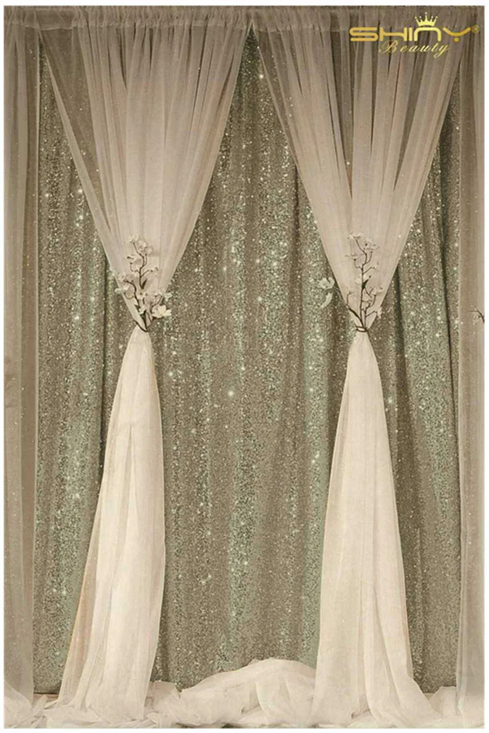 ShinyBeauty 4x6ft матовые золотые шторы с блестками, оконные шторы, для детей/свадьбы/фотографии/дня рождения/других мероприятий Декор-RC