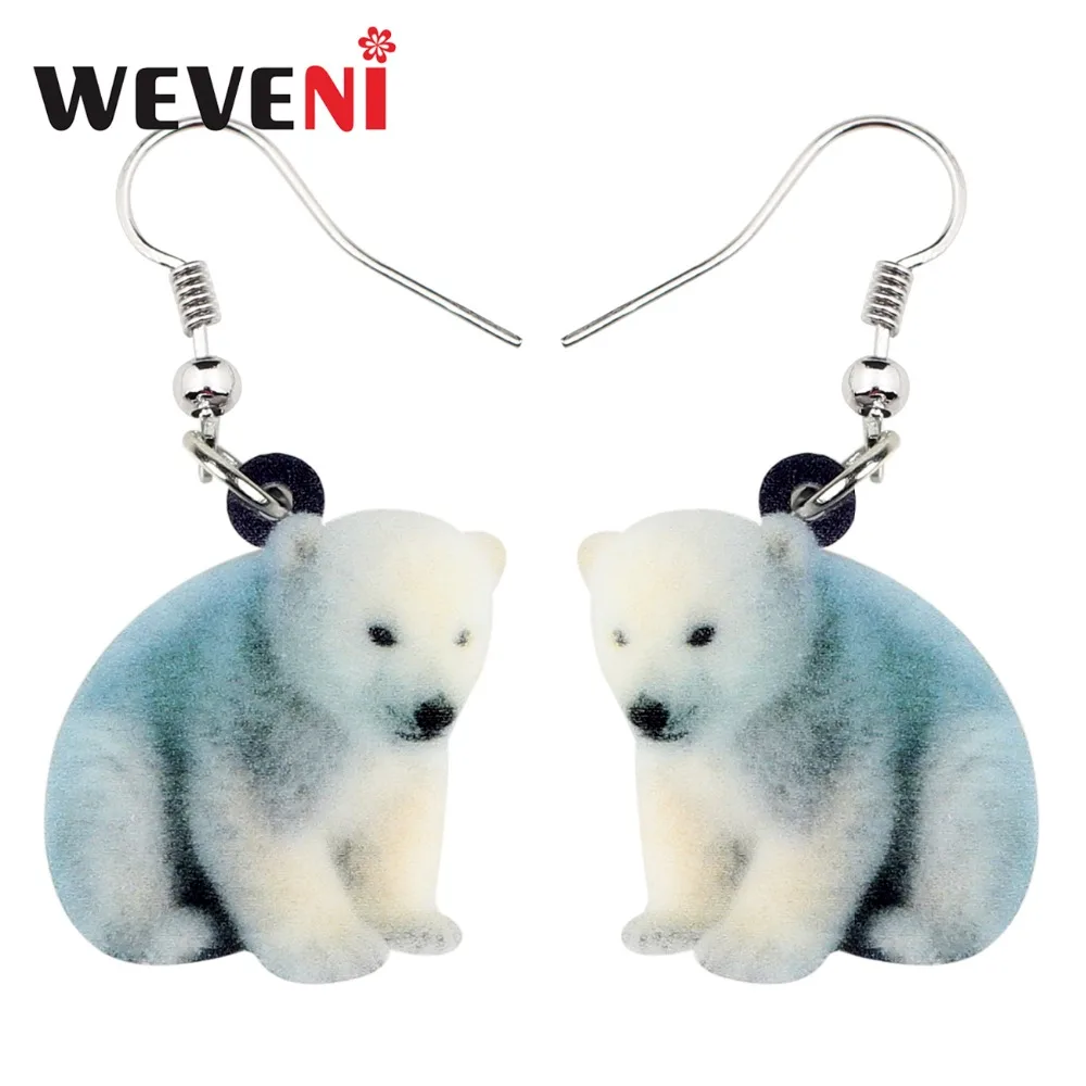 

WEVENI Acrylic Arctic Sitting Polar Bear Earrings Big Dangle Drop Cute Animal Jewelry For Women Girls Female Gift Female Brincos