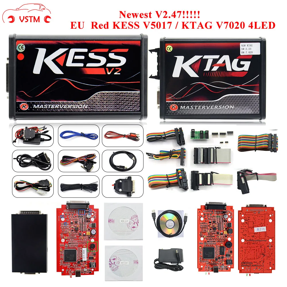 

Online V2.47 EU Red Kess V5.017 OBD2 Manager Tuning Kit KTAG V7.020 4 LED Kess V2 5.017 BDM Frame K-TAG 7.020 ECU Programmer