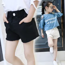 Модные детские шорты для больших девочек 3-14 лет, летняя одежда года, новые эластичные джинсовые шорты с дырками, хлопковая одежда