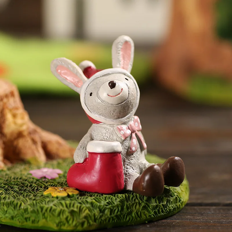 Lovely Rabbit Christmas Decoration Resin Figurines Little New Year Gifts Tree Pendant Navidad Noel Bonsai Craft YWDY09 | Дом и сад