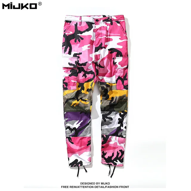 MIJKO 2017 Summer Men Pants New Pink Camouflage Hit Color Cargo Big