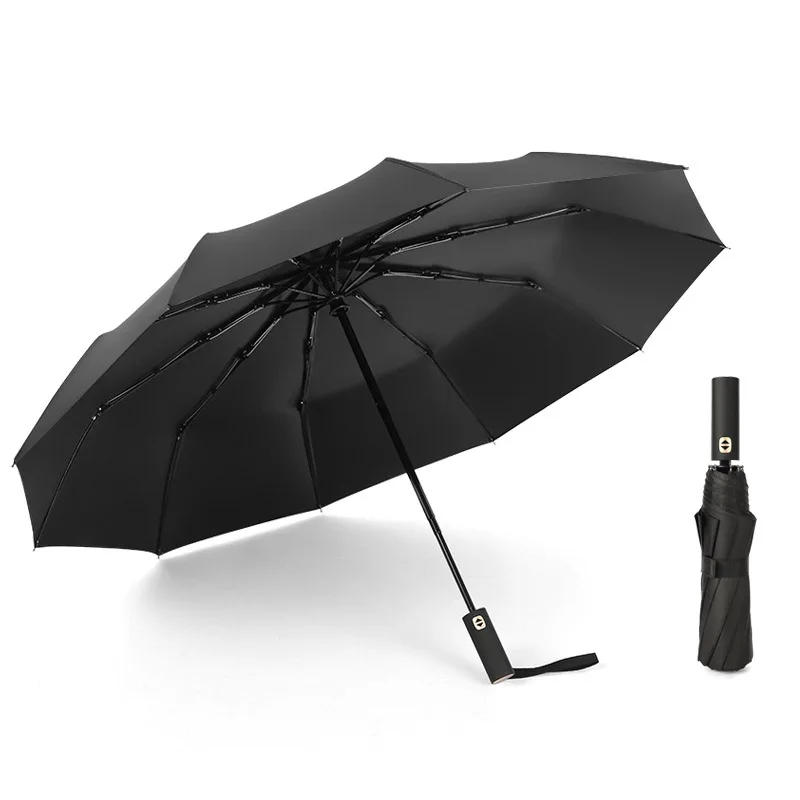 10 к складной автоматический зонт от дождя женский ветростойкий большой Ветрозащитный Зонт от дождя для мужчин с черным покрытием зонтик с коробкой сумка