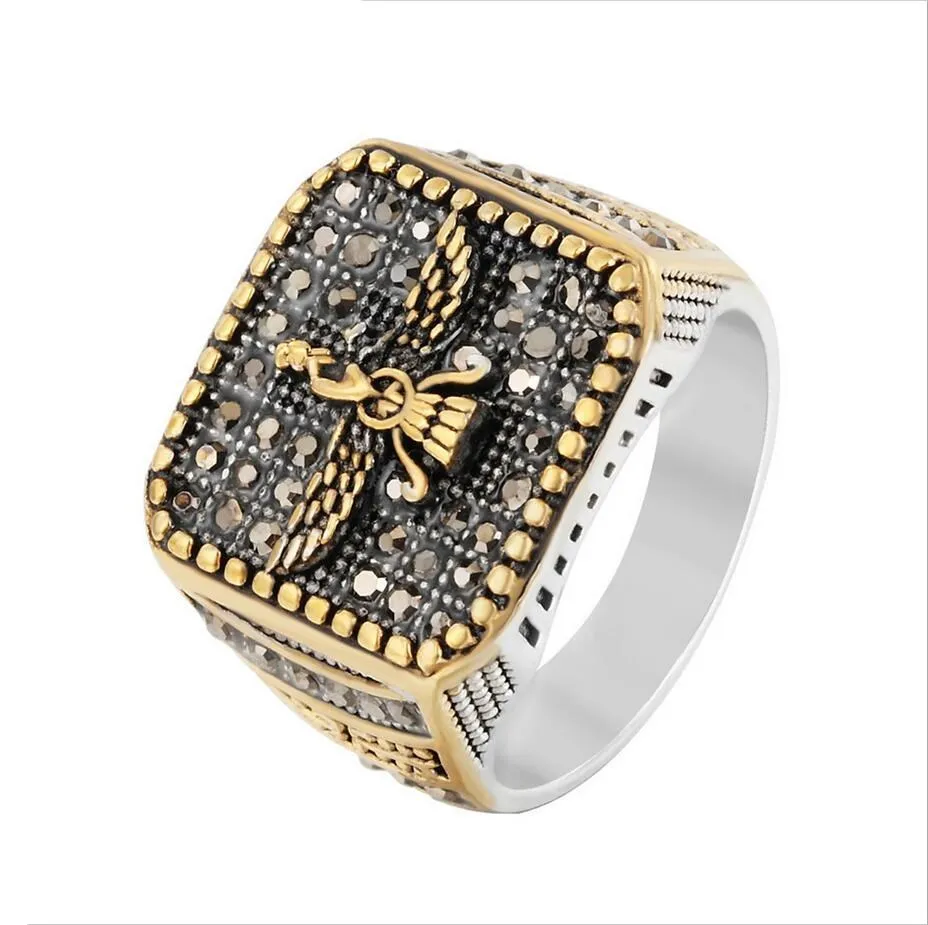 

2018 new Men vintage Iran Faravahar Ahura Mazda rings Gold Color Zoroastrian ring male Hip hop jewelry gifts