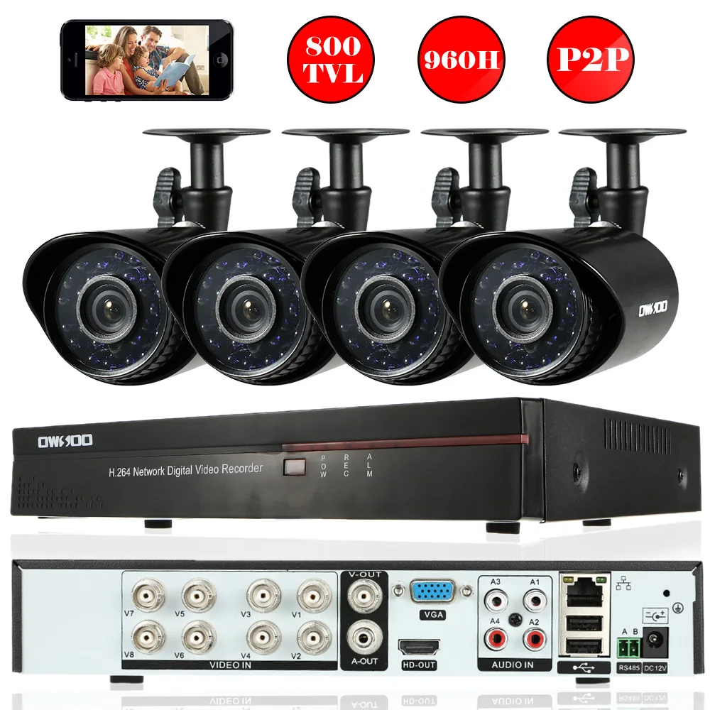 OWSOO 800TVL Outdoor Security Camera System 8CH Full 960H/D1 DVR HDMI P2P 8CH DVR 4 IR CUT CCTV Cameras Home Video Surveillance