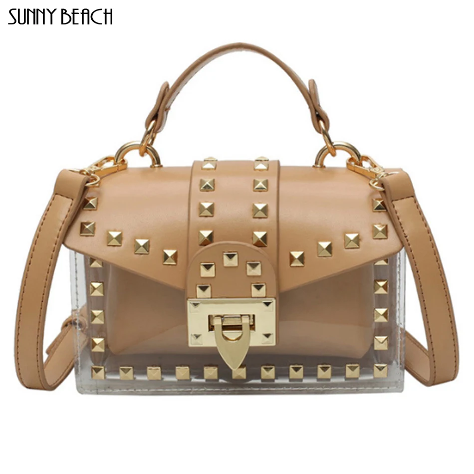 

New Type of Transparent Jelly Square Bag with Single Shoulder and Sloping Rivet for 2019