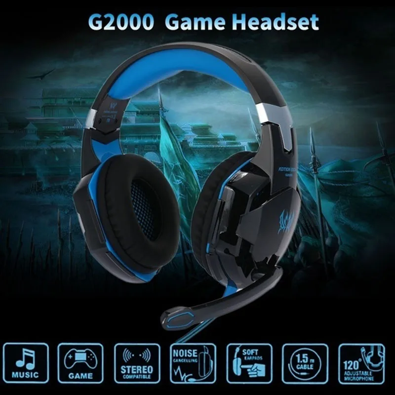 cheap G2000 Gaming Headsets Big Headphones with Light Mic Stereo Earphones Deep Bass for Computer Gamer Laptop wired gamer Earphone