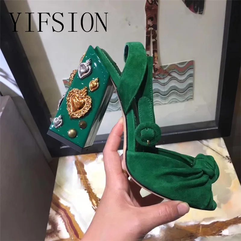 

OLOME New Fashion Retro Women Sandals Black Red Green Genuine Leather Metal Thick High Heel Women Party Sandals Shoes Woman