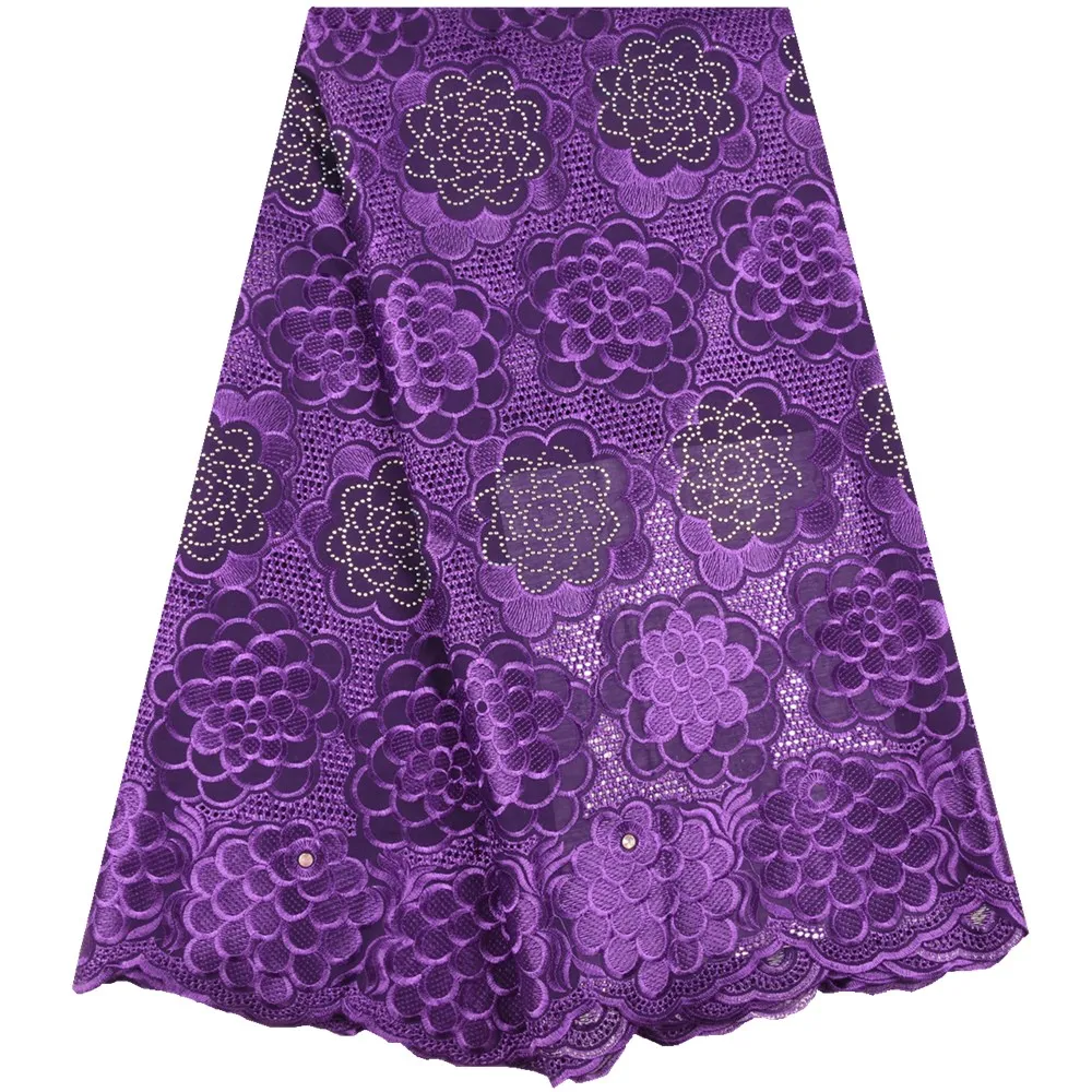 

High Quality Cotton Purple Lace Fabric 2019 Latest Swiss Lace With Stones Swiss Voile Lace In Switzerland For Party Dress S1624
