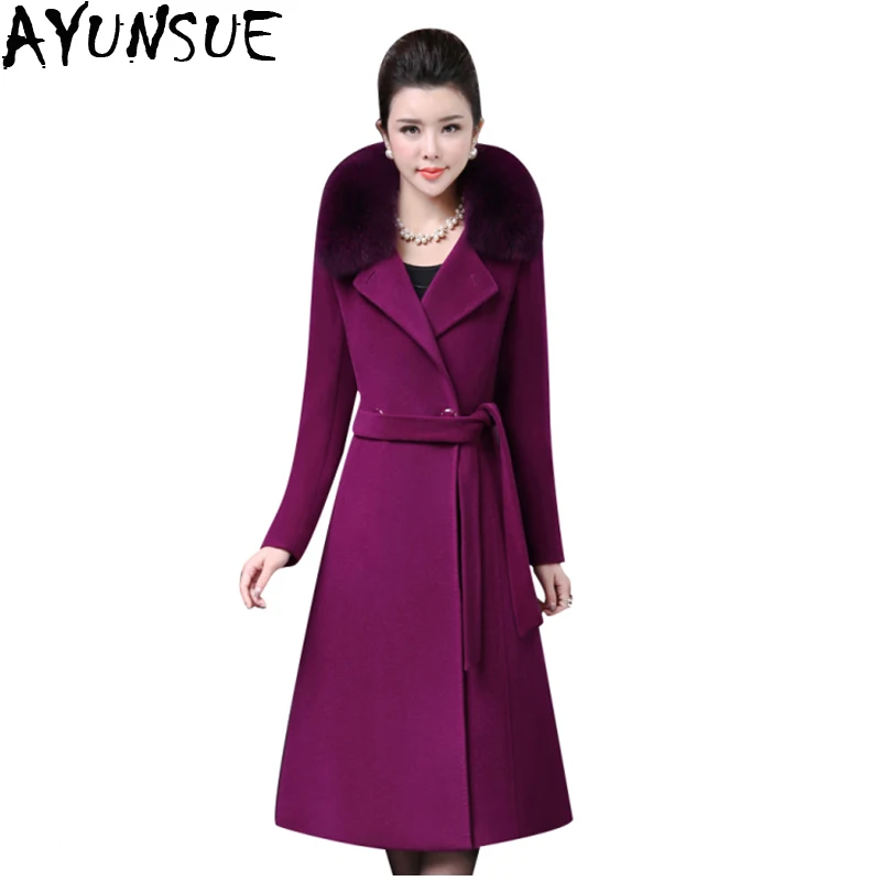 

AYUNSUE Long Woolen Coat Female Casaco Plus Size Winter Jacket Woman Coats Faux Fur Collar Abrigos Mujer Invierno 2019 KJ327