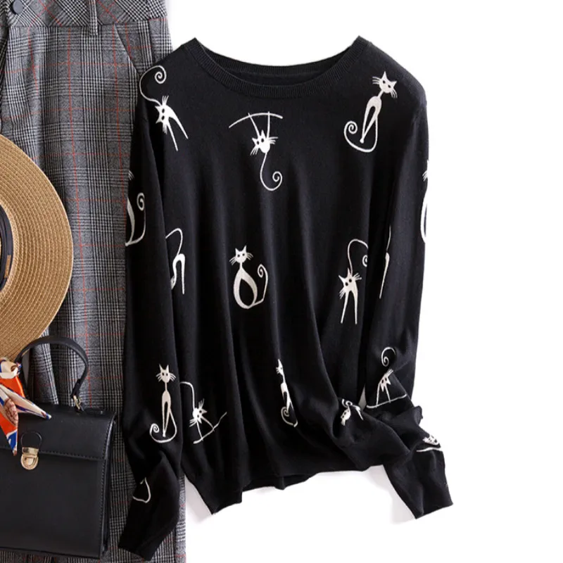 

Runway Sweater Women Luxury Brand Design Elegant Long-sleeve Feminino New Loose Printed Sweater Knitted Pullovers Tops Winter