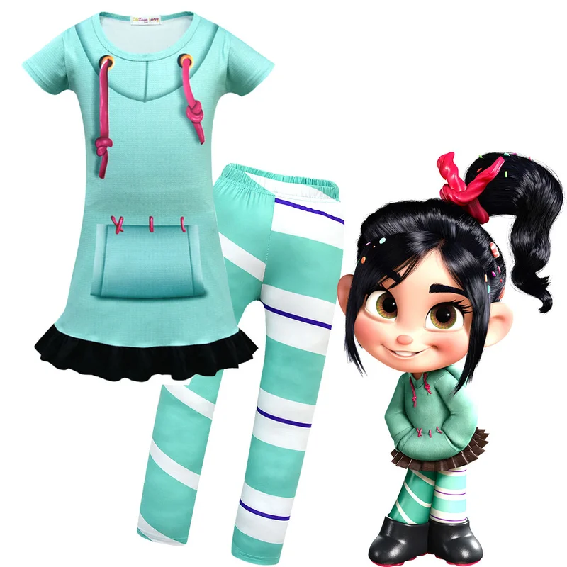 

baby girl clothes set Wreck-It Ralph2 New Cute 2Pcs Girls Kids Princess Party Dress And pants VanellopevonSchweetz Dresses 2-10Y
