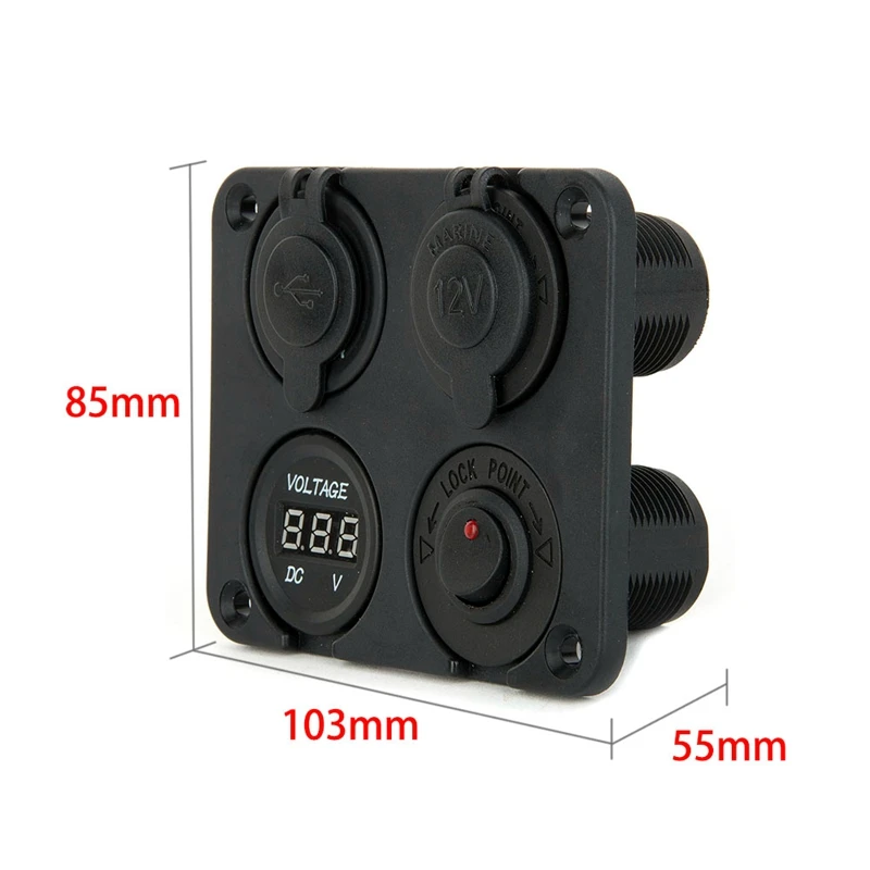 4 Port Waterproof 2 Micro USB Car Charger Adapter Cigarette Lighter Socket Plug Rocker Switch Panel + LED Voltage Display