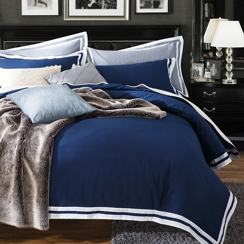 

Brief style bedding set 100% cotton hotel bed linens man 3 or 4pcs/set flat sheet duvet cover stripe pillowcase king bedclothes