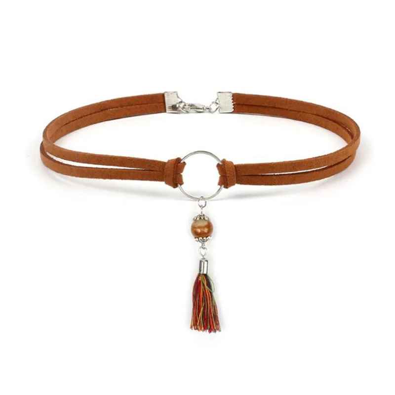 

Punk Double Layer Velvet Choker Necklace Bohemia Beads Charm Tassel Necklaces & Pendants For Women Collares Mujer Collier Female