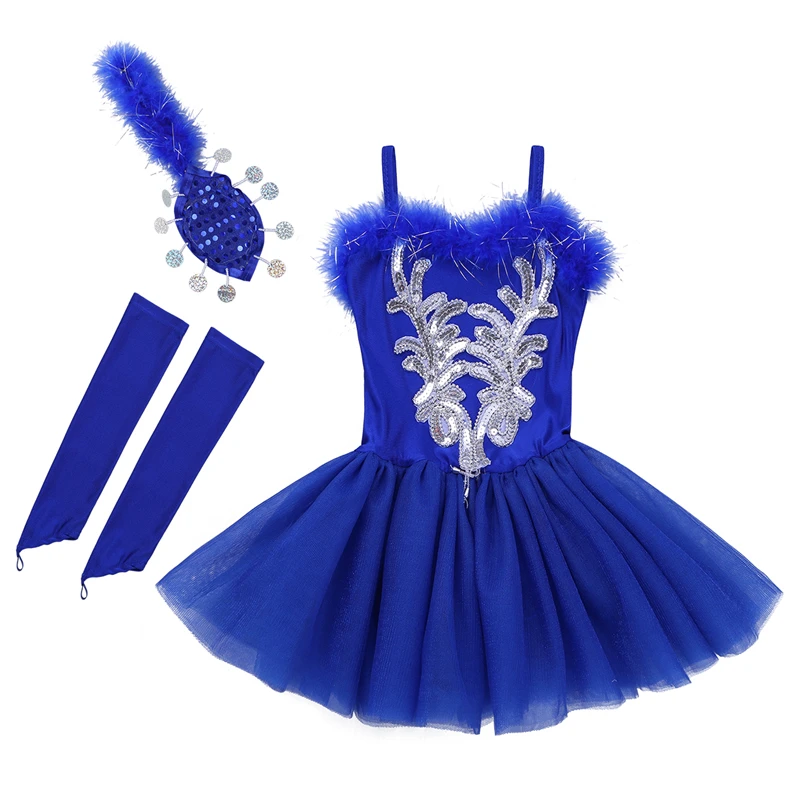 ChicTry Kids/профессиональная балетная пачка с блестками; костюм лебедя; платье для танцев; балетное трико для девочек; детский танцевальный сценический костюм; комплект - Цвет: Blue
