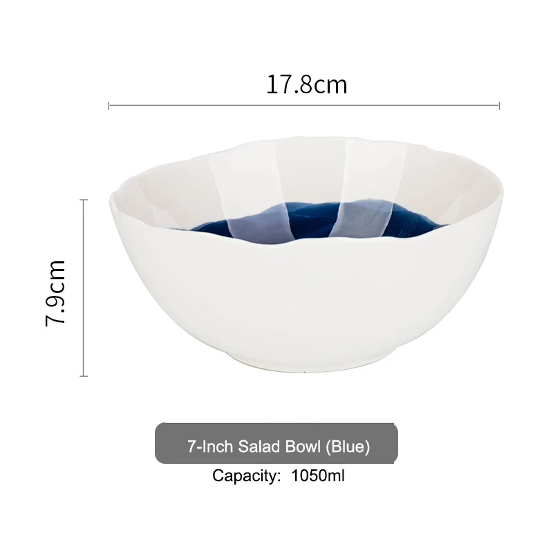 EECAMAIL, японский стиль, чернильная керамическая посуда, для дома, обеденная чаша, неправильное боковое блюдо, миска для супа, тарелка из костяного фарфора, плоская тарелка для стейка - Цвет: 7-inch bowl blue