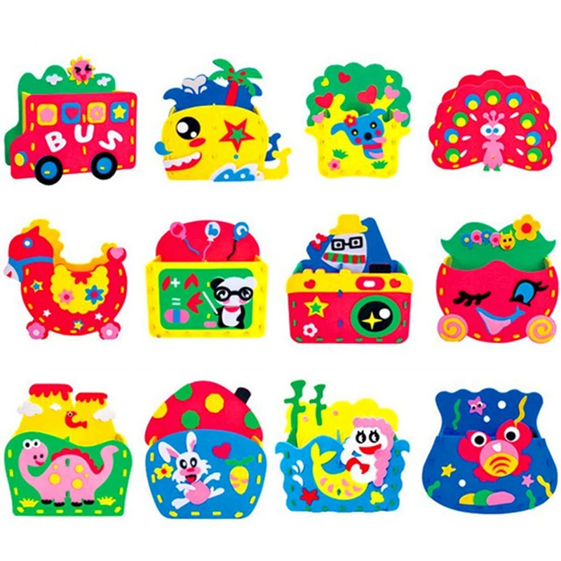 

12 Sets Kids Toy Children Handmade Cartoon Animal Brush Pot Craft Art Craft Gift Unfinished