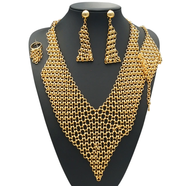 

YULAILI Bridal Gift Nigerian Wedding Fashion African Beads Jewelry Set Wholesale Dubai Gold Color Accessries Costume Design
