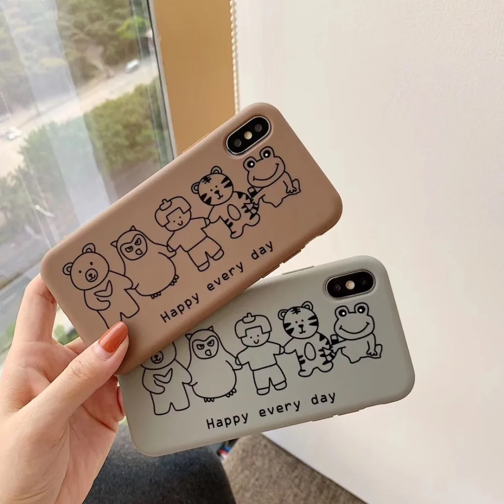 

Liquid TPU Matte Phone Case With Bear Owl Human Tiger Frog Holding Hands For iphone 6/6s Plus 7/8 Plus X XR XS XSMAX