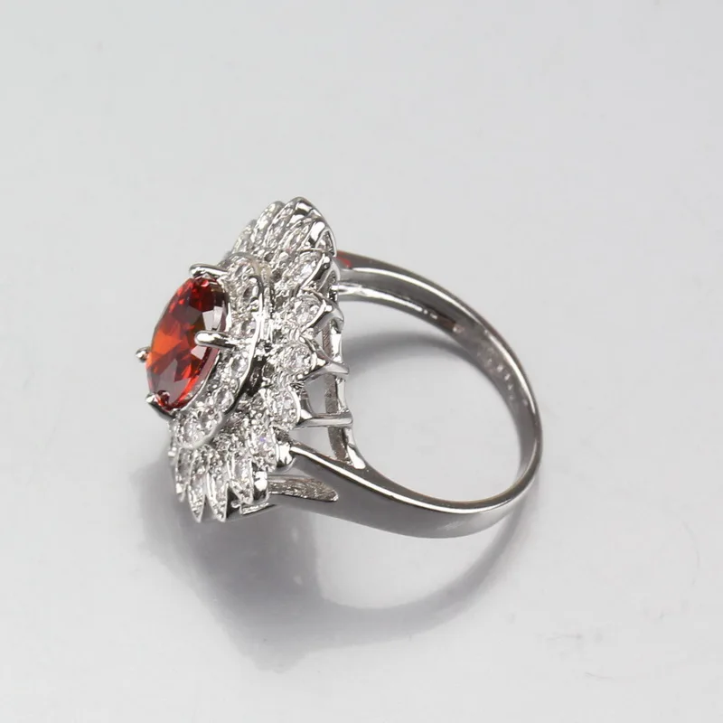 Manny Trinket Big Flower Red Garnet White Crystal 925 Sterling Silver 9 Color Jewelry Sets Women Bridal Decoration