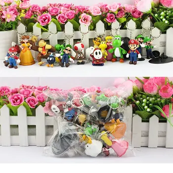 

Free Shipping Super Mario Bros Keychain 18pcs/lot Mario Luigi Mushroom Toad Princess Keychain Figure Toys