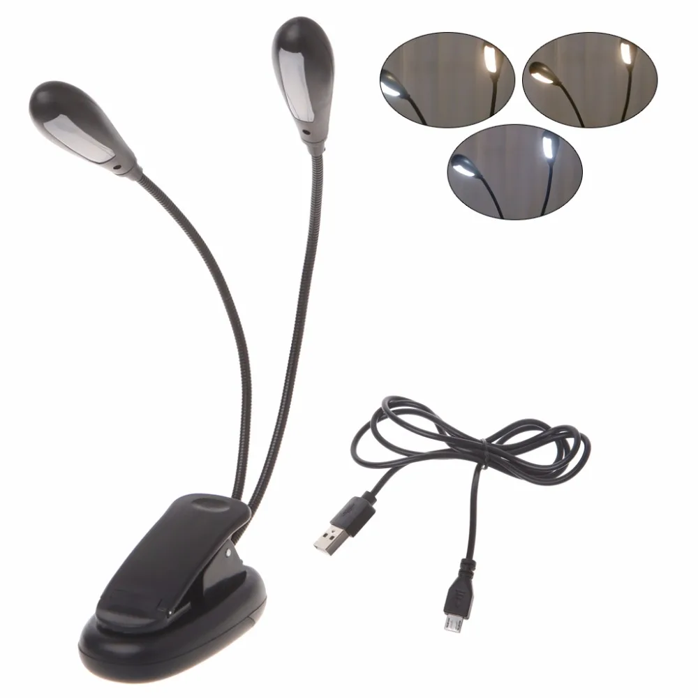 

HNGCHOIGE Black 2835 2 Dual Arm Flexible Dimmable 14 LED USB Table Lamp Clip-on Bed Reading Table Light #1A31011#