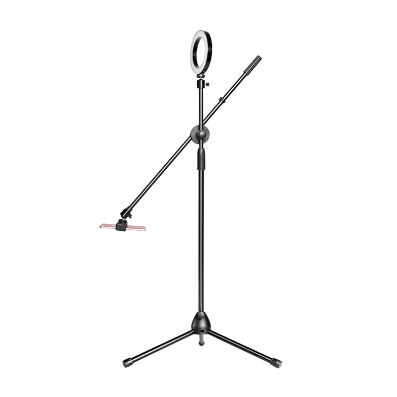 

Smartphone Photographic 1.3M Tripod Adjustable Photo Floor Bracket Stand Boom Arm 20CM Ring Fill Light Lamp Live Show Shooting